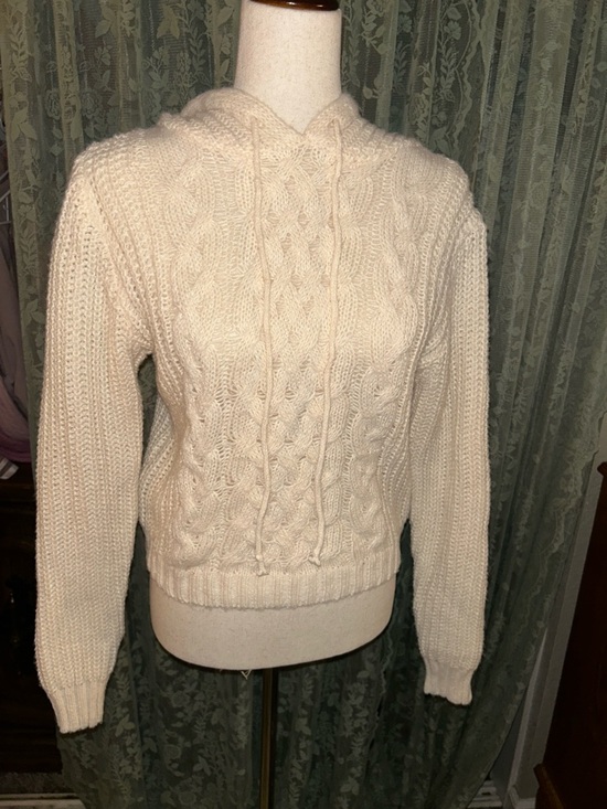 Tops - Cozy Cable Knit Hooded Sweater - Cream